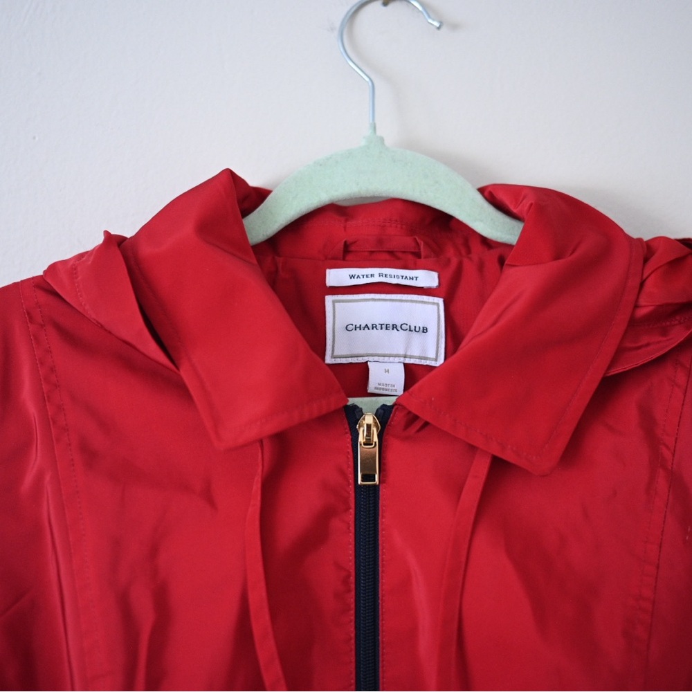 Charter Club Women’s Medium Red and Navy Striped Water Resistant Utility Jacket - Picture 12 of 12